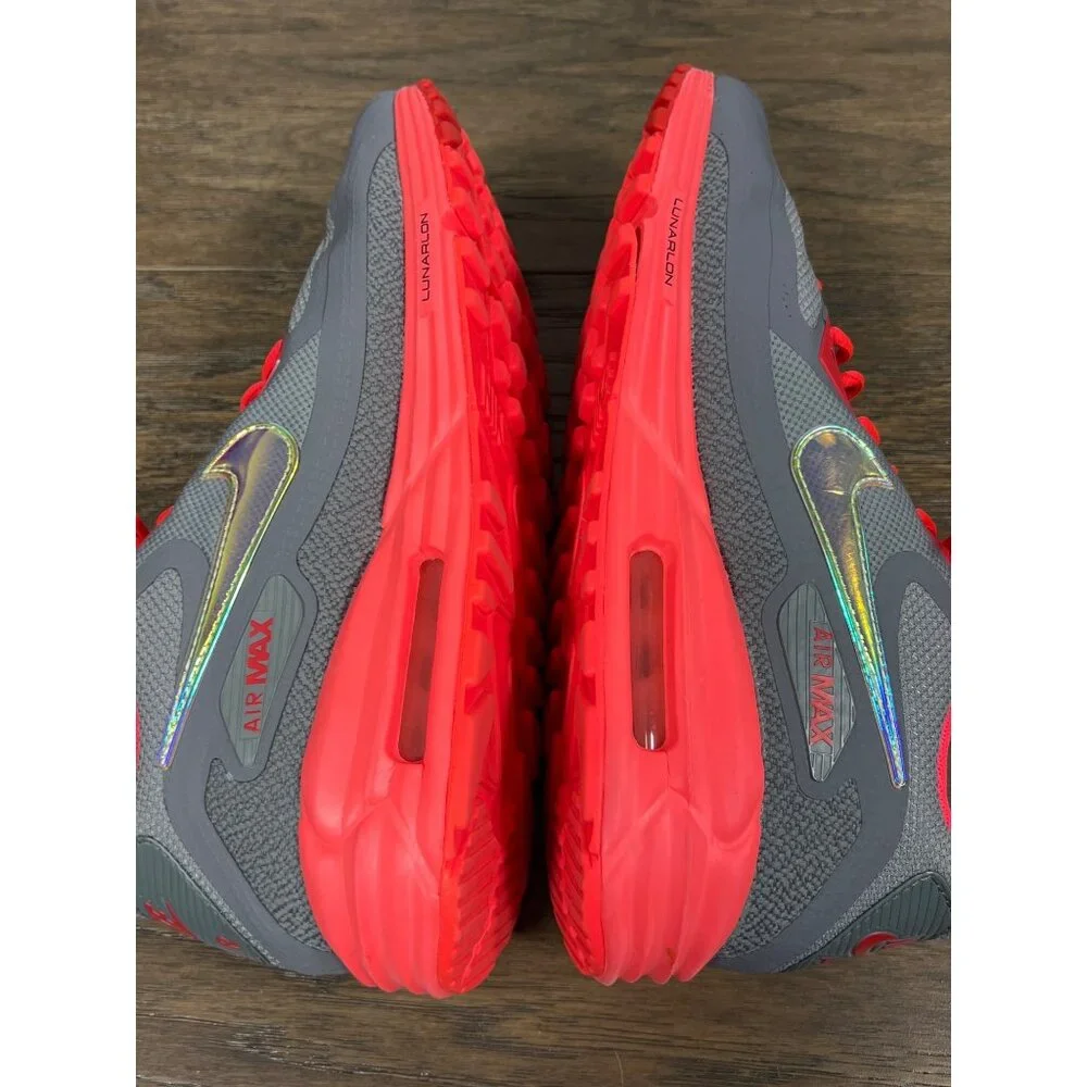 NIKE Air Max Lunarlon Running Shoes Fluorescent Pink Gray Ladies US Sz 9 EUC